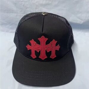 Black Trucker Hat with Red Crosses